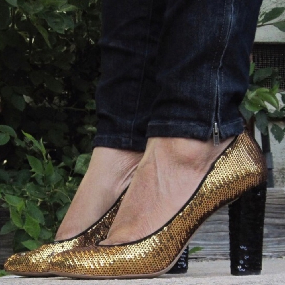 J. Crew Sequin Gold Heels